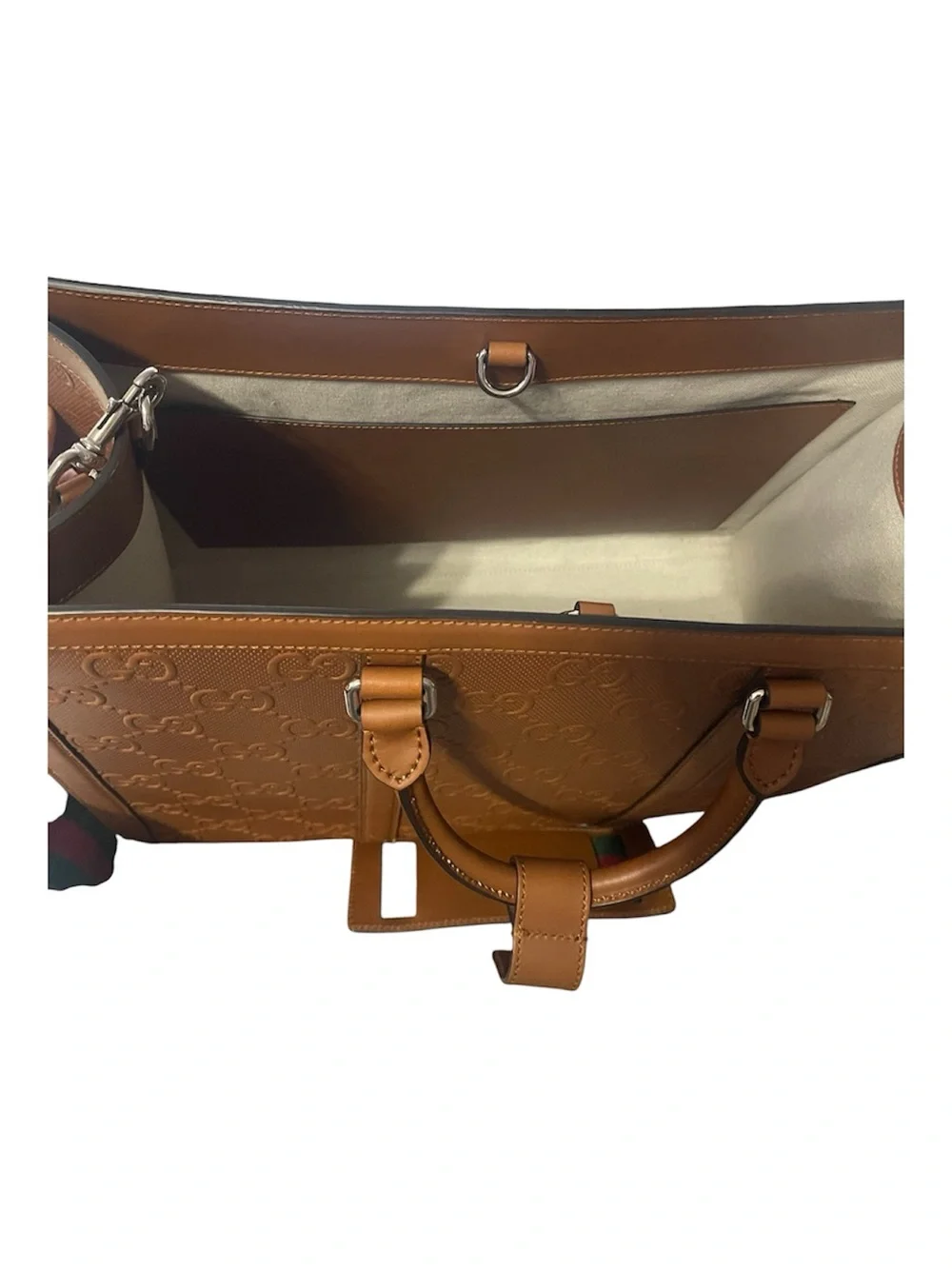 Gucci Embossed GG Leather Briefcase in Tan Brown